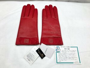 【未使用品】ジバンシー グローブ 羊革 裏地カシミヤ100% 革手袋 赤 レディース レザー タグ付き 21㎝