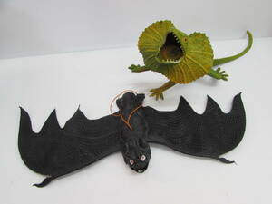 レトロ 当時物 エリマキトカゲ 鳴き人形 コウモリ 蝙蝠 ソフビ フィギュア 香港製　2個おまとめセット