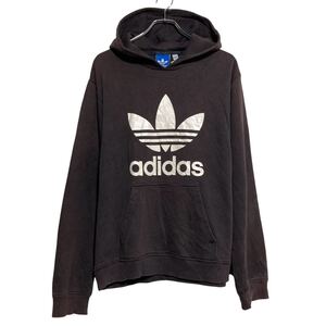 adidas ロゴスウェット パーカー アディダス L ブラック プルオーバー プリント 古着卸 アメリカ仕入 a611-6061