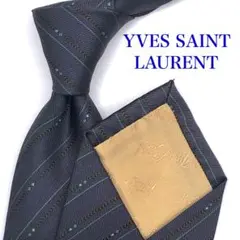 【極美品】YVESSAINTLAURENTネクタイ ストライプ柄 濃紺 ロゴ入り