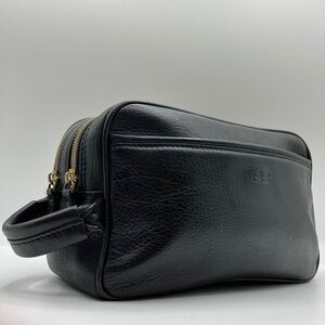 【至高の逸品!! 美品!!】BALENCIAGA バレンシアガ 2室 クラッチバッグ セカンドバック ハンド レザー ロゴ ビジネス メンズ ブラック 黒