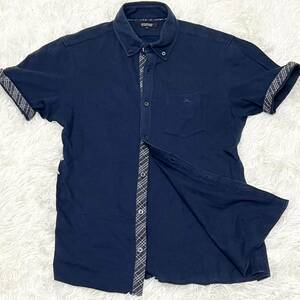 バーバリーブラックレーベル BURBERRY BLACK LABEL 半袖シャツ　シャツ　ノバチェック　チェック　ネイビー　紺色　ホースロゴ　サイズ2 M