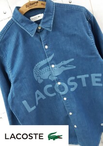 希少 LACOSTE RELAXED FIT オーバーサイズ グラフィック デニム シャツ ラコステ ストレッチ