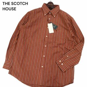 【新品 未使用】 THE SCOTCH HOUSE スコッチハウス 通年 ロゴ刺繍★ ボタンダウン 長袖 ストライプ シャツ Sz.M　メンズ　I4T01351_4#C