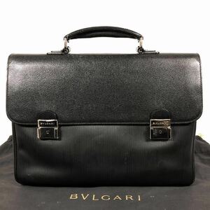 【ブルガリ】基準内 BVLGARI ビジネスバッグ ミレリゲ 鍵付き ブリーフケース 書類かばん レザー×PVC 男性用 メンズ イタリア製 保存袋付