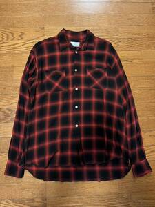 Hombre Nino Plaid Shirts オンブレニーニョ オンブレ 長袖シャツ レーヨン チェック 赤 レッド Lサイズ 送料無料