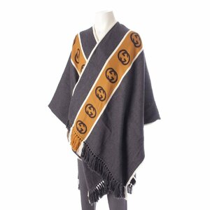 【グッチ】Gucci　20SS メンズ ウール インターロッキングG ストライプ ポンチョ 581603 グレー 【中古】【正規品保証】202999