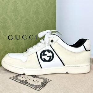 1円 【美品】 GUCCI グッチ 【圧倒的高級感】 メンズ スニーカー ローカット 靴 インターロッキング スウェード ベージュ 6 1/2 25.5cm相当