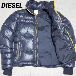 1円 美品 XL DIESEL ダウンジャケット ネイビー系 フード収納