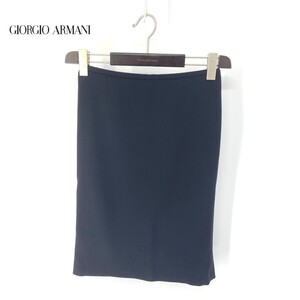 A6125/美品 春夏 GIORGIO ARMANI ジョルジオアルマーニ 黒ラベル 無地 タイト 膝丈 スカート 36 黒/イタリア製 レディース スーツ用