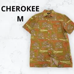 ＊CHEROKEE＊アロハシャツ 半袖シャツ 総柄 ヤシの木 オーバーサイズ M