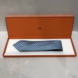 【HERMES】エルメス ネクタイ tie 総柄 シルク silk ブルー 水色 メンズ ts202411