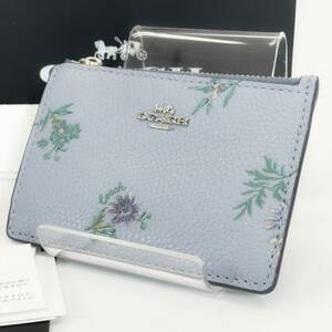 6118-60【 COACH 】 コーチ パスケース 小銭入れ 72405 レザー 花柄 定期入れ カードケース カード入れ パープル系