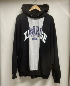 【X-LARGE エクストララージ】101213012007 PATCHWORK PULLOVER HOODED SWEAT スウェットパーカー XL ブラック グレー コットン 2407oki M