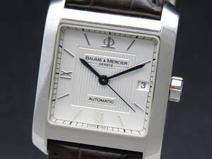 1円～! 稼動品★正規品 BAUME & MERCIER ボーム&メルシエ 65597 裏スケ 自動巻き デイト 純正ブレス スクエア メンズ腕時計 SSCLG2949