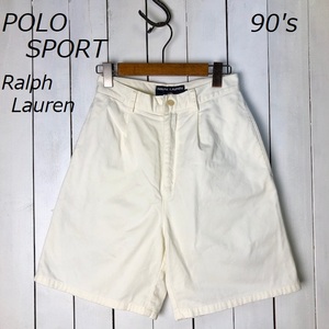 90s POLO SPORT ポロスポーツ タックチノハーフパンツ 7 白 ラルフローレン オールド ヴィンテージ 春夏 ショートパンツ ショーツ ●102