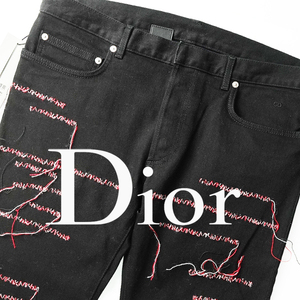 ■新品定145800円【DIOR HOMME】ディオールオム/16AW美しい贅沢なレアモデル、リペアステッチ加工コレクションブラックデニム34/W88cm