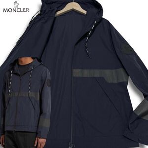 美品/XLサイズ●モンクレール MONCLER ADOUR GIUBBOTTO BIGラバーロゴ ナイロン マウンテンパーカー ジップ ブルゾンジャケット 3 ネイビー