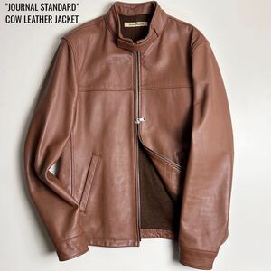 希少美品 JOURNAL STANDARD ジャーナルスタンダード カウレザージャケット シングルライダース 裏地ニット 牛革 バイカー 秋冬春 Lサイズ