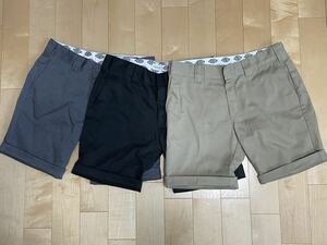  【3着セット】DICKIES WD874H3 サイズ32インチ ディッキーズショートパンツ ハーフパンツ チノ スラックス ブラック グレー ベージュ 黒灰