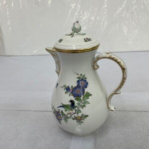 O732-U36-919 Meissen マイセン インドの花と鳥 コーヒーポット 洋食器 金彩 約口径5.3×横17×高さ13.5cm ⑦