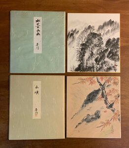 HH-9501 ■送料込■ 春汀 水墨山水 山峡 2枚 まとめて 色紙 肉筆 水墨画 絵画 風景画 古書 絵画 レトロ /くJYら