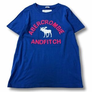 《良品◎》Abercrombie&Fitch アバクロンビー&フィッチ★ワッペン*ビッグロゴデザイン*Tシャツ*カットソー*ブルー*サイズS(MS3221)◆S60