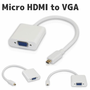 Micro HDMI to VGA ミニD-Sub 15ピン 給電ポート付 変換アダプタ オスーメス 20cm 3.5mmオーディオ出力対応720P/1080i/1080P黒