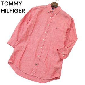 TOMMY HILFIGER トミーヒルフィガー 春夏 コットン リネン★ 7分袖 ボタンダウン シャツ Sz.S　メンズ　A4T03357_3#A