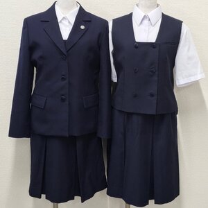 A650/L(中古)埼玉県 川越女子高校 女子制服7点 /160A/W66/校章付/ブレザー/ベスト/スカート/maruhiro/NIKKE/紺/冬服/夏服/学生服/卒業生品