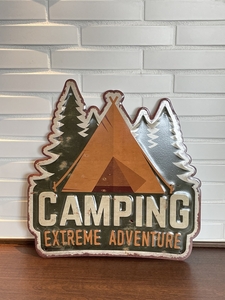 ブリキ 看板 アイアン アンティーク エンボスプレート CAMPING ビンテージ ガレージ 店舗 飾り 壁飾り プレート アメリカン雑貨 インテリア