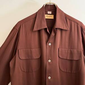 希少《 Dead Stock / Brown Rayon 》40s 50s デッド【 Marston’s 極上レーヨン ブラウン 茶 ループ 開襟 ボックスシャツ ビンテージ 】