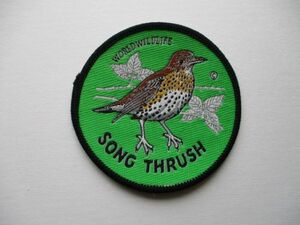 70s WORLD WILDLIFEウタツグミ『SONG THRUSH』Collector Badgesワッペン/鳥バードウォッチング野鳥 自然アウトドアPATCHアップリケ V193