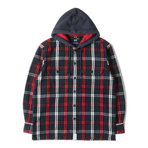 DESCENDANT ディセンダント 19AW フード付き ヘビーウェイト チェック フランネルシャツ STONER HOODED LS SHIRT ネイビー レッド 2