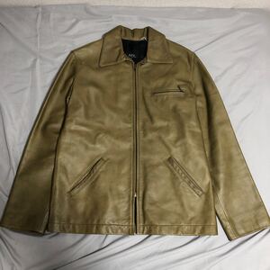 (k) A.P.C. アーペーセー レザージャケット 牛革 フランス製 メンズ サイズM カーキ 