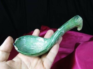 緑釉匙　漢～遼時代 遺跡発掘品　中国　副葬品　陶器