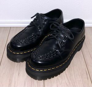 美品 Dr.Martens ASHLEY 15728001 UK5 US6 24cm ドクターマーチン アシュリー ３ホールシューズ ブラック 黒 厚底 本革 レースアップ QUAD