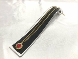 ■【YS-1】 バーバリー Burberry ネックレス ■ GP ゴールド系 × レッド 赤系 ■ トップ直径1.5cm 【同梱可能商品】■D