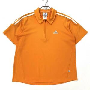 90’s adidas(アディダス)ハーフジップ ポロシャツ プリントロゴ 半袖 メンズM オレンジ系