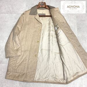 極上★イタリア製 定価60万円以上!!!AGNONA アニオナ 最高級カシミヤ100% レザー切替 キルティングコート ベージュ メンズ XLサイズ相当◎