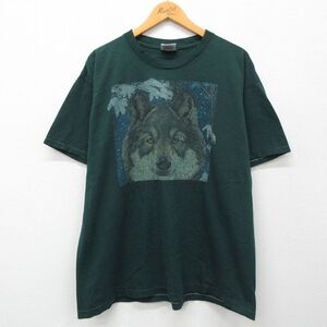 XL/古着 リー Lee 半袖 ビンテージ Tシャツ メンズ 90s オオカミ 大きいサイズ コットン クルーネック 緑 グリーン spe 24ap