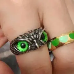 【グリーン】緑　ふくろう指輪　個性的　メンズ　フリーサイズ　ユニセックス