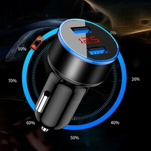 【ブラック】 USB車載充電器 デジタル電圧計 USB 2ポート 数字電圧計 シガーソケット