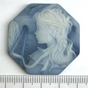 (ストーンカメオ 67.5ct)j 約40.0×40.0mm 貴婦人 CAMEO stone ルース アンティーク 作家物 ブローチ i