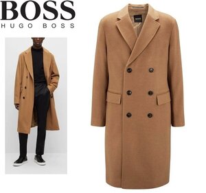 42万新品◆50=L◆BOSS 希少キャメルヘア100％ チェスターロングコート茶SLIM FIT ヒューゴボス 1円