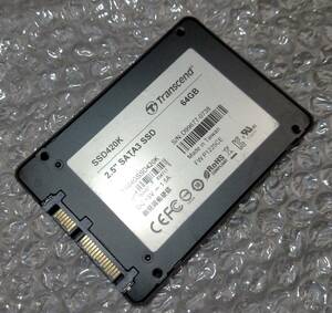 【中古パーツ】2.5 SATA SSD 1台　正常 Transcend INTEL TS64GSSD420K 64GB 使用時間3240H■SSD6093