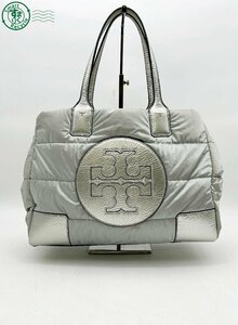 2409601363　□TORY BURCH トリーバーチ トートバッグ シルバー エナメル デカロゴ レディース メタリック 中古 カジュアル ロゴ