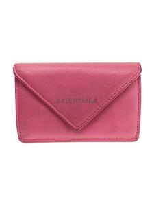 BALENCIAGA◆ペーパーミニウォレット/3つ折り財布/レザー/ピンク/レディース/391446