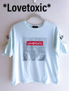 ナルミヤ　Lovetoxic ラブトキ　ガールズ　ロゴ　プリント　半袖　Tシャツ　トップス　ミントグリーン　腕　切り込み　肩開き　 150