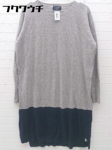 ◇ green label relaxing UNITED ARROWS 切替 長袖 膝下丈 ニット ワンピース グレー ネイビー レディース